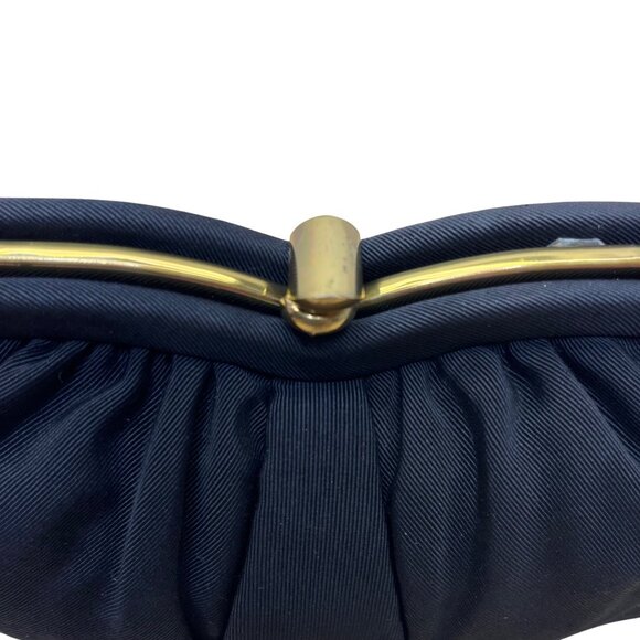 Vintage L And M Women’s Black Satin With Gold Frame & Pouch Evening Clutch - Picture 10 of 13